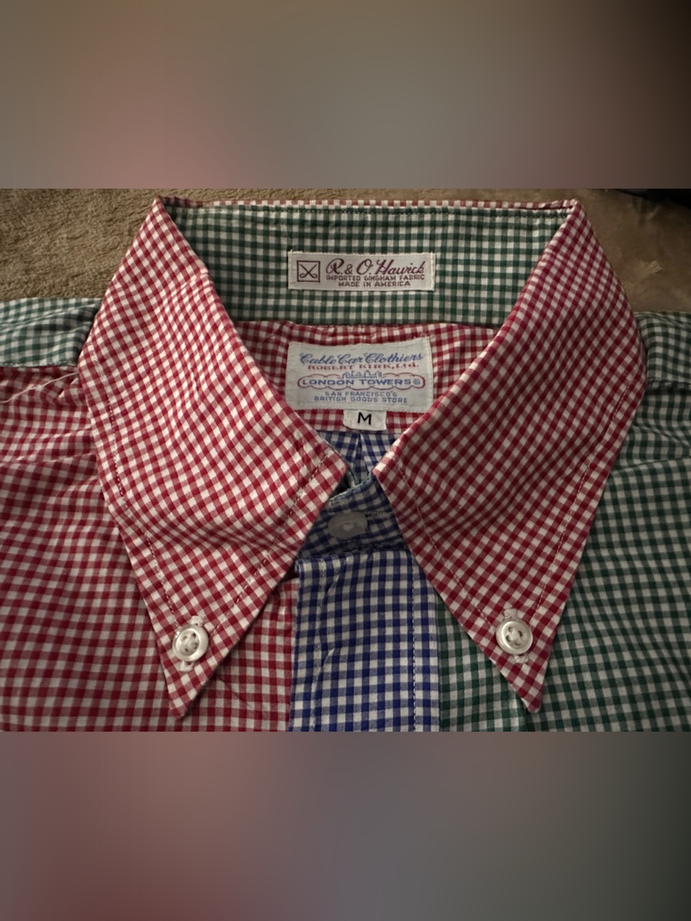 Cable Car Clothiers Gingham Color block Red Green Blue White Men’s Shirt Size M